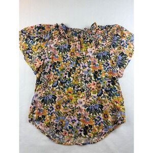 Democracy Floral Ruffle Neck Button Top Short Sleeve Blouse -‎ Women's